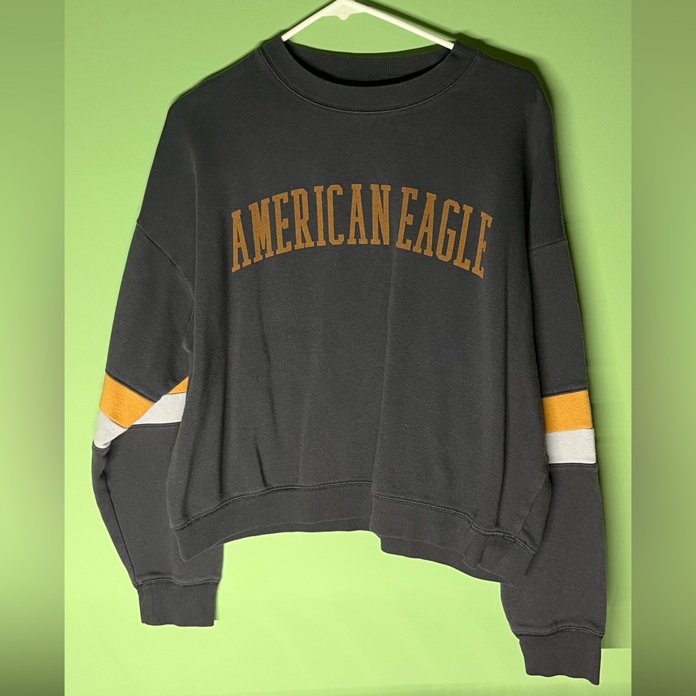 American Eagle Outfitters Charcoal Sweatshirt with Gold and White Accents